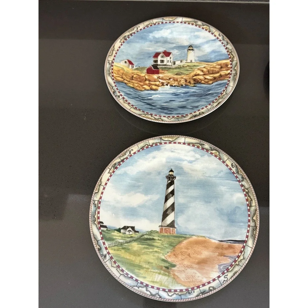 American Atelier Home Signals‎ Set of 6 Lighthouse Porcelain Salad Plates